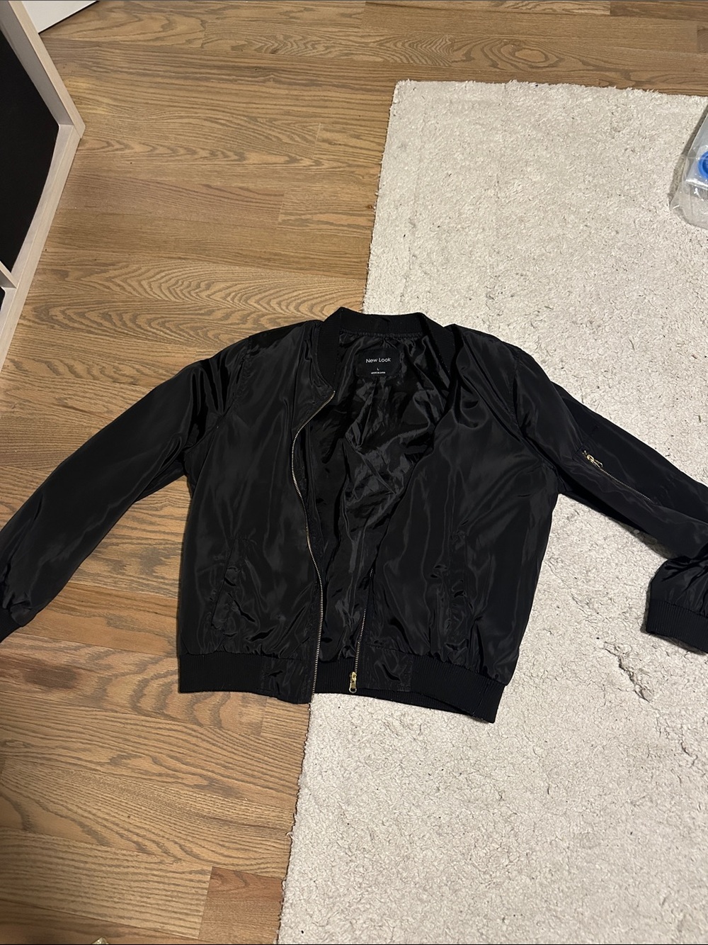 New Look Black Satin Bomber with Gold Zipper